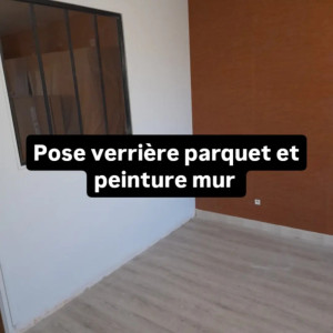 Photo de galerie - Pose cloison verrière parquet et peinture 