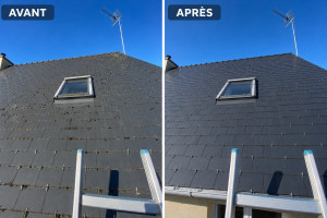 Photo de galerie - Voici une nouvelle prestation d’un nettoyage et demoussage de toiture réalisé au karcher à basse pression puis un application d’un traitement anti mousse n’hésitez pas à me contactez pour nettoyer votre toiture 