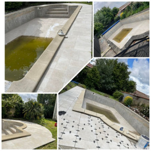 Photo de galerie - ? réalisation d’une pose de carrelage sur plage de piscine et restauration des margelles à la demande du client. ? 