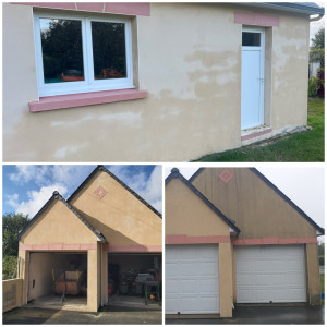 Photo de galerie - Nettoyage de façade « comme neuf » chez mon client sur ce garage + mur de 80m de long il était ravis !