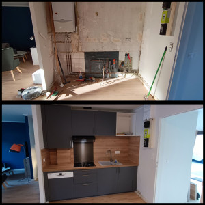 Photo de galerie - Pose cuisine Leroy Merlin avec coffrage chaudière 