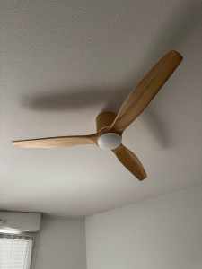 Photo de galerie - Mise en place d'un plafonnier avec ventilation et éclairage, branchement électrique