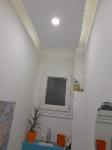 Photo de galerie - Faux plafond avec des spots et lumière indirecte dans les toilettes