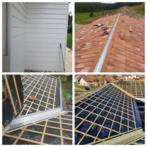 Photo de galerie -  Pose de bardage 
Remplacement de cloisoir et de la tuile 
Pose d'une noue en zinc 

