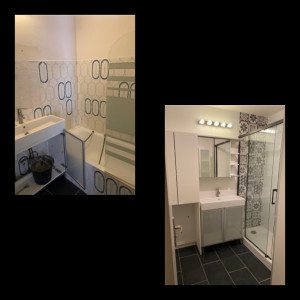 Photo de galerie - Rénovation de salle de bain-  baignoire / douche italienne, carrelage , plomberie 