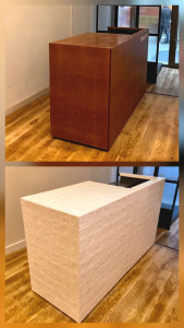 Photo de galerie - Pose de zellige sur un meuble caisse de magasin