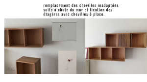 Photo de galerie - Rebouchage et remplacement des chevilles inadaptées avec repose des étagères.