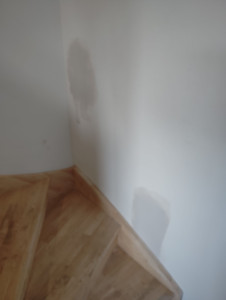 Photo de galerie - Réparation ( en cours) d'un mur en placoplâtre avec reconstruction en BA13 PLACO et pose enduit.