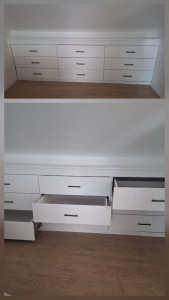 Photo de galerie - Fabrication et pose de rangement sous pente 