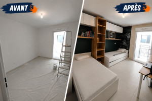 Photo de galerie - Aménagement chambre enfant - Peinture - tapisserie - montage et installation des meubles 