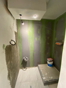 Photo de galerie - Rénovation murs salle bain en jackoboard 