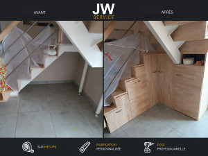 Photo de galerie - Fabrication et pose de meuble sur mesure sous un escalier