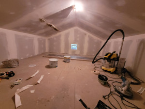 Photo de galerie - Réalisation mis isolation + placo + jointage. 