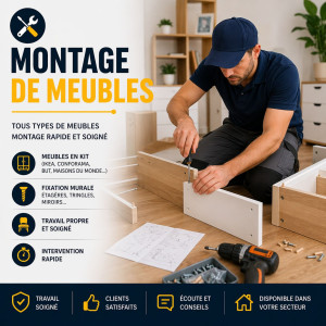 Photo de galerie - Montage de meubles – Rapide et soigné
Montage de tous types de meubles (IKEA, Conforama, BUT…)
Fixation murale, étagères, tringles, meubles en kit.