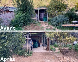 Photo de galerie - Avant/ Après d'une partie de jardin.
Réhabilitation de l'accès et traitement des plantes non désirées.
