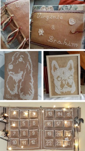 Photo de galerie - Création d'hiver qui ont été faites et travaillées au point de croix par mes soins. 
Livre de baptême ou de mariage.
Cadre décoratif.
Calendrier de l'avent.
Quelques exemples de création fait maison...