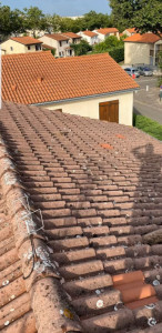 Photo de galerie - Avant nettoyage et hydrofuge teinté  sur toiture .