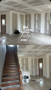 Photo de galerie - Réalisation des bandes à joints et ratissage sur plaques de plâtre. Travail propre, soigné et finitions de qualité. Chantier neuf et rénovation.