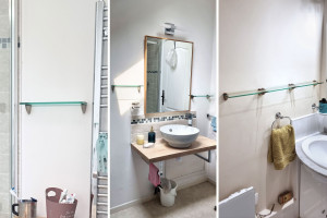 Photo de galerie - Fixation d'étagères en verre sur mur en placoplâtre