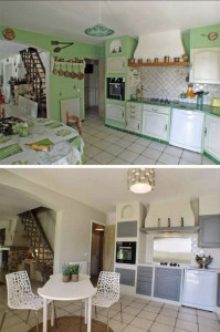 Photo de galerie - Peinture cuisine  murs et meuble 
avant / apres