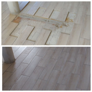 Photo de galerie - Pose de carreaux pour cacher un ancien mur 