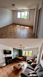 Photo de galerie - Rénovation salon, isolation, placo, bandes, peinture, sol