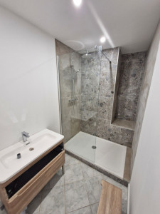 Photo de galerie - Installation parois de douche plus colonne de douche et installation lavabo 