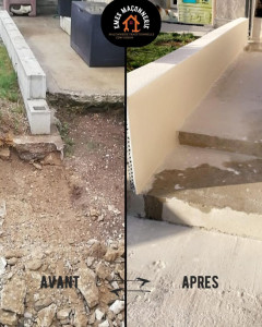 Photo de galerie - Création marche finition mur avec enduit gratté 