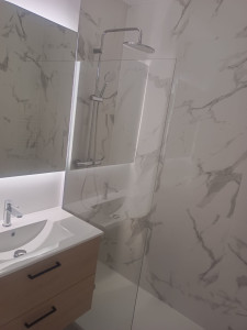 Photo de galerie - Rénovation appartement complète 
remplacement baignoire avec douche italienne 