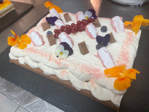 Photo de galerie - Gâteau d’anniversaire au biscuits roses de Reims et génoise chocolat