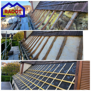 Photo de galerie - Rénovation complète d'une Couverture en tuile mécanique :
Lattage et contre lattage neuf 
Isolation Isoconfort neuf 
Ecran de sous toiture neuf 
Couverture et Zinguerie neuf 
Gouttiere en Alu neuf 
Rénovation des boiseries 