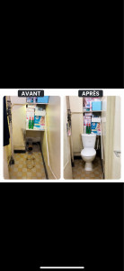 Photo de galerie - Dépose de l’ancien WC et installation d’un nouvel équipement. Reprise et adaptation de la pipe d’évacuation ainsi que raccordement pour une mise en service conforme.