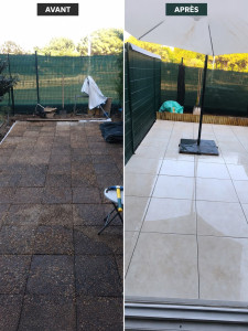 Photo de galerie - Réalisation d'une terrasse de 23 m² avec clôture et petit espace jardin en 5jours