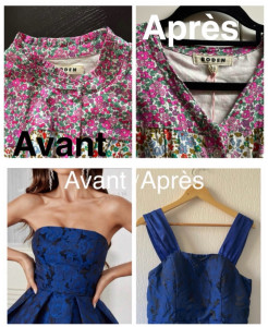 Photo de galerie - Si joint Création de bretelles pour une robe et changement d’encolure sur une robe chemise