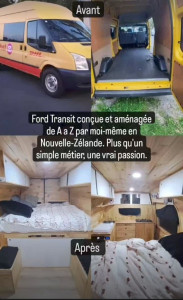 Photo de galerie - Aménagement d'un van lors de mon année à l'étranger. Panneaux solaire, pompe à eau, cuisine, lit, meuble... Un chouette petit projet