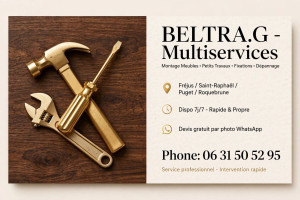 Photo de galerie - Votre homme à tout faire à Fréjus.
Un seul numéro pour tout faire : Meubles, Bricolage, Jardin, Débroussaillage, Nettoyage.
BELTRA.G - 06 31 50 52 95
