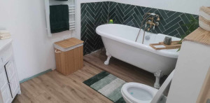 Photo de galerie - Création mur cloison peinture Carrelage plomberie et installation baignoire WC 