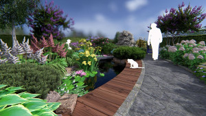 Photo de galerie - Visuel numérique d'un bassin de jardin réalisé en phase de conception.