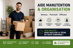 Photo de galerie - Aide manutention & organisation. Sérieux, ponctuel et efficace. Manipulation soignée de vos objets, accompagnement personnalisé selon vos besoins. Intervention rapide. Objectif : vous simplifier la tâche en toute confiance. Contact rapide et efficace.
