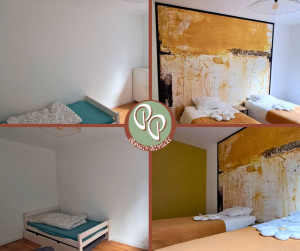 Photo de galerie - Embellissement d'une chambre :
pose d'un papier peint panoramique et réalisation de l'encadrement, peinture murale, montage et installation des sommiers et matelas.