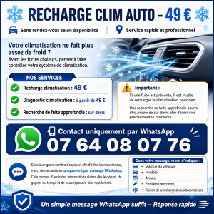 Photo de galerie - ❄️ CLIM AUTO GLACIALE À PARTIR DE 49 € ❄️
? RECHARGE CLIM AUTO 49 € – RAPIDE & EFFICACE
? CLIMATISATION AUTO : RECHARGE EXPRESS 49 €
