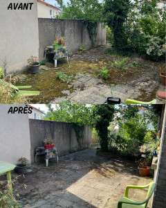 Photo de galerie - Nettoyage d'une terrasse (traitement anti mousse et désherbage).