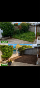 Photo de galerie - Nettoyage et remise en état du jardin  Avant ➜ Après ?  Débroussaillage complet, évacuation des végétaux et remise en état du terrain pour retrouver un extérieur propre, net et prêt à être aménagé.Krasniqi Multiservice-votre satisfaction,nôtre priorité 
