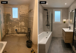 Photo de galerie - Rénovation complète salle de bain pose de carrelage 