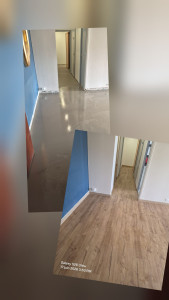 Photo de galerie - Réaliser un reagreage fibre. 
poser parquet pvc avec plinthes 