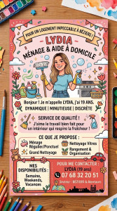 Photo de galerie - Bonjour ! je m’appelle Lydia , j’ai 19 ans et je propose mes service de ménage et d’aide à domicile sur beziers dynamique , minutieuse , et discrète je m’engage à vous offrir un service de qualité pour un intérieur qui respire la fraîcheur ou votre voitur
