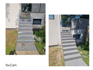 Photo de galerie - Renovation escalier extérieur en résine pierre de marbre 