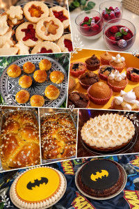Photo de galerie - Biscuits de Noël 
Panna cotta aux fruits rouges 
Choux caramélisés à la vanille 
Muffins divers 
Brioche nature et aux pépites de chocolat 
Tarte au citron meringuée entière 
Gâteaux enfant thème Batman 