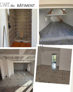 Photo de galerie - Réalisation de travaux de carrelage mural et au sol, préparation des supports, pose soignée avec alignement précis, mise à niveau et finitions propres. Intervention sur différents espaces intérieurs, salle d’eau, pièces de vie et grandes surfaces.