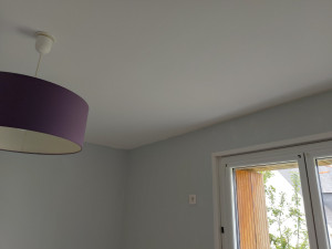 Photo de galerie - Ponçage, impression, et mise en 2 couches de finition mat sans tension.
Remise en état d'un plafond suite à un dégât des eaux.

